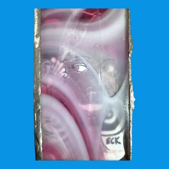 Vintage Stained Art Glass Face Woman Abstract Pink Mini Slag Swirl Signed ECK - Picture 3 of 5